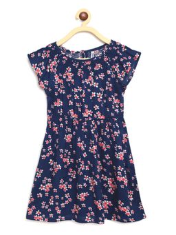 Campana - Girls Raglan Sleeve Dress- Flower Clusters Print Navy Blue