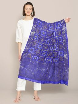 Dupatta Bazaar - Womens Royal Blue Gharchola Banarasi Silk Dupatta