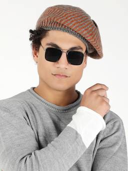 Bharatasya - Thick Wool Mens Beret Cap Orange