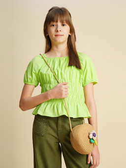 VERO MODA - Girls Solid Regular Fit Green Top