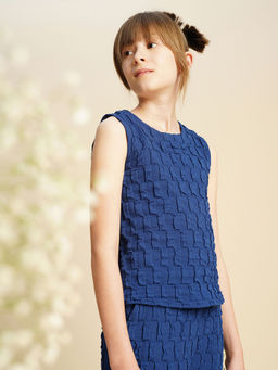 VERO MODA - Girls Textured Regular Fit Navy Blue Top