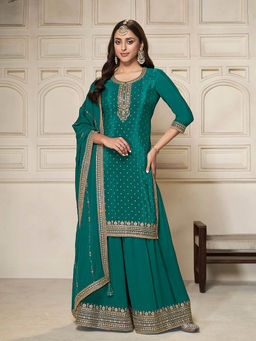 Seerat - Green Jacquaed Embroidery Kurta with Sharara and Dupatta (Set of 3)