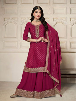 Seerat - Maroon Jacquaed Embroidery Kurta with Sharara and Dupatta (Set of 3)