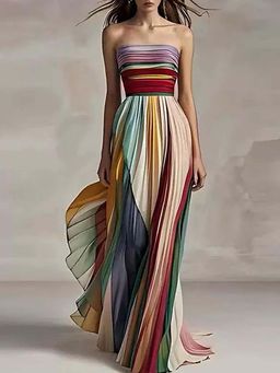 MISS MOSA BY AKANKSHA - Mulberry Tube Pleated Maxi Dress