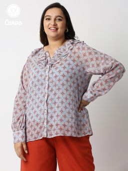 Twenty Dresses by Nykaa Fashion - Curve Blue Printed Round Neck Top
