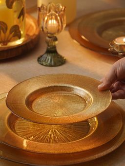 Pure Home + Living - Gold Radial Textured Dessert Plates (Pack Of 2)