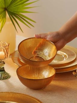 Pure Home + Living - Gold Radial Textured Serving Bowls (Pack of 2)