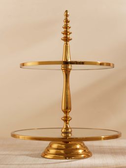 Pure Home + Living - Gold 2 Tier Glass Cake Stand