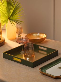 Pure Home + Living - Dark Green Faux Leather Square Tray