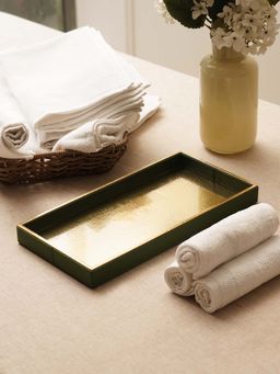 Pure Home + Living - Green Faux Leather Hammered Rectangle Tray