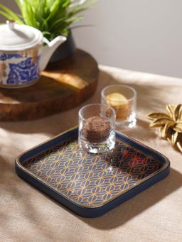 Pure Home + Living - Blue Printed Glass Faux Leather Platter