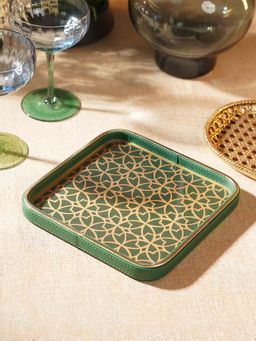 Pure Home + Living - Green Printed Glass Faux Leather Tray