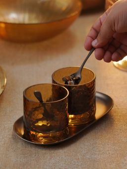 Pure Home + Living - Amber Hammered Condiment Jars with Tray (Pack Of 2)