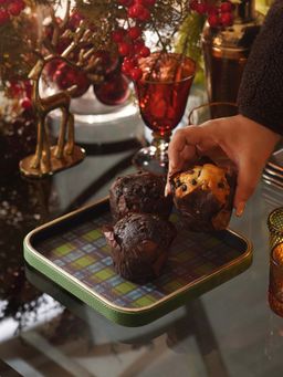 Pure Home + Living - Green Plaid Faux Leather Square Platter