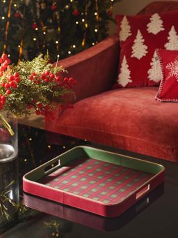 Pure Home + Living - Red Plaid Faux Leather Square Serving Tray