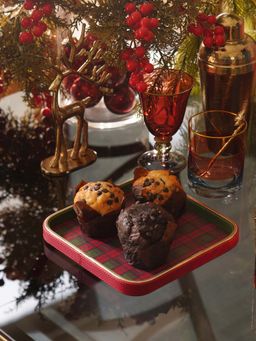 Pure Home + Living - Green and Red Plaid Faux Leather Square Tray