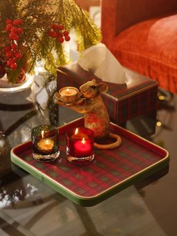 Pure Home + Living - Red and Green Plaid Faux Leather Square Tray