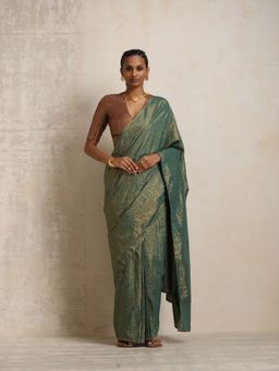 trueBrowns - Dark Green Lurex Ready To Wear Saree