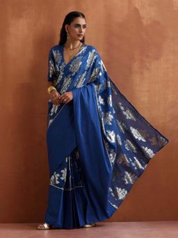 trueBrowns - Blue Metallic Ready To Wear Saree