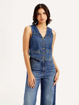Levi's - Womens Solid Blue Denim Waistcoat