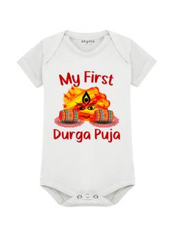 Arvesa - My First Durga Puja Printed Onesies - White