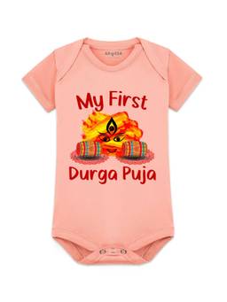 Arvesa - My First Durga Puja Printed Onesies - Peach