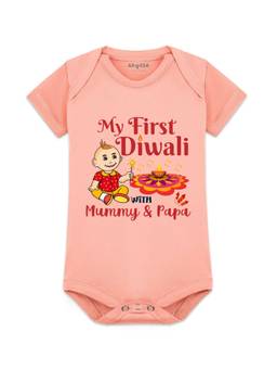 Arvesa - My First Diwali Printed Onesies - Peach