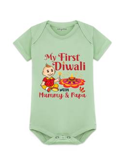 Arvesa - My First Diwali Printed Onesies - Green