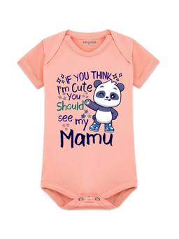 Arvesa - I Am Cute You Should See My Mamu Printed Onesies - Peach