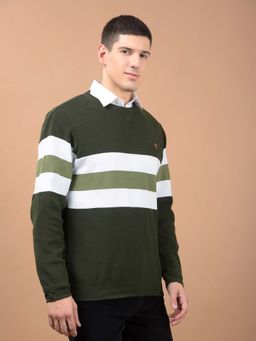 Cantabil - Green Colorblock Round Neck Sweater