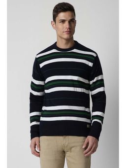 Peter England - Navy Blue Stripes Round Neck Sweater