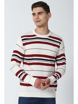 Peter England - White Stripes Round Neck Sweater