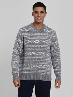 American Eagle - Grey Printed Round Neck Sweater