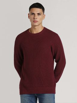 American Eagle - Maroon Solid Round Neck Sweater