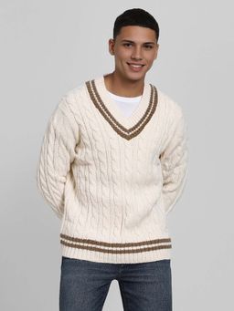 American Eagle - White Textured V-Neck Sweater