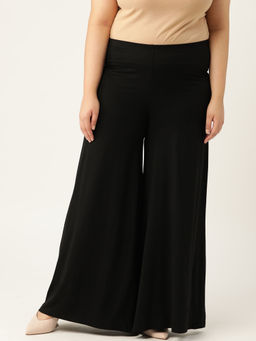 theRebelinme - Plus Size Women's Black Solid Color Knitted Flared Palazzo