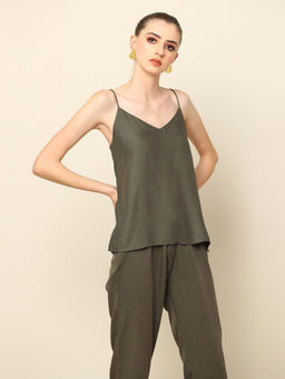Saltpetre - Women Tencel Solid Olive Slip Top