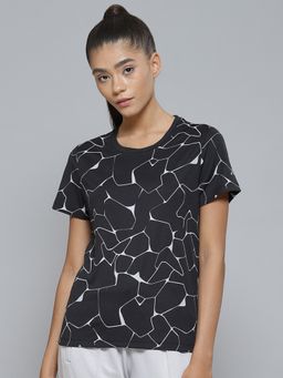 Alcis - Women Black White Printed Monochrome Slim Fit T-shirt