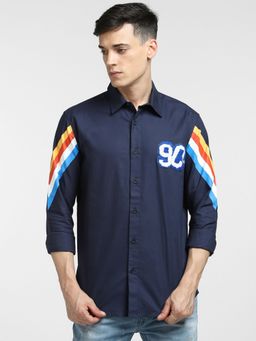 Jack & Jones - Navy Blue Printed Full Sleeves Shirt