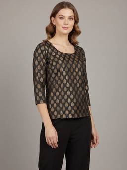 Qurvii - Black Brocade Woven Top