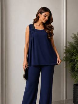 Qurvii - Navy Blue Georgette Solid Top
