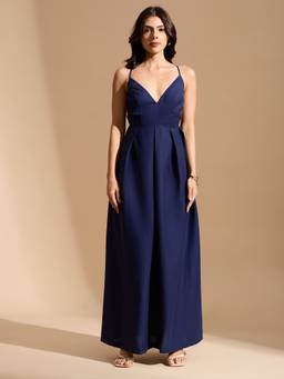 PEACH & PANDA - Navy Blue Poplin Dress