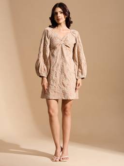 PEACH & PANDA - Beige Embroidered Dress