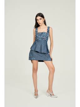 Bani Khurana - Indigo Peplum Top with Skirt