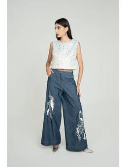 Bani Khurana - Frosted Bloom Blue Top with Pant