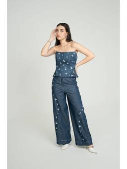 Bani Khurana - Drift Lines Blue Top with Pant