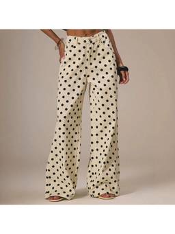 MISS MOSA BY AKANKSHA - Off White Classic Polka High Rise Straight Jeans