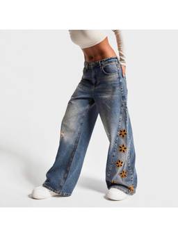 MISS MOSA BY AKANKSHA - Blue Parker Embroidered Flared Jeans