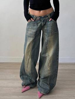 MISS MOSA BY AKANKSHA - Green Skadi Mid Rise Loose Jeans