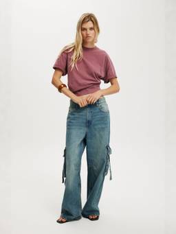 MISS MOSA BY AKANKSHA - Navy Blue Tone High Rise Wide Cargo Jeans